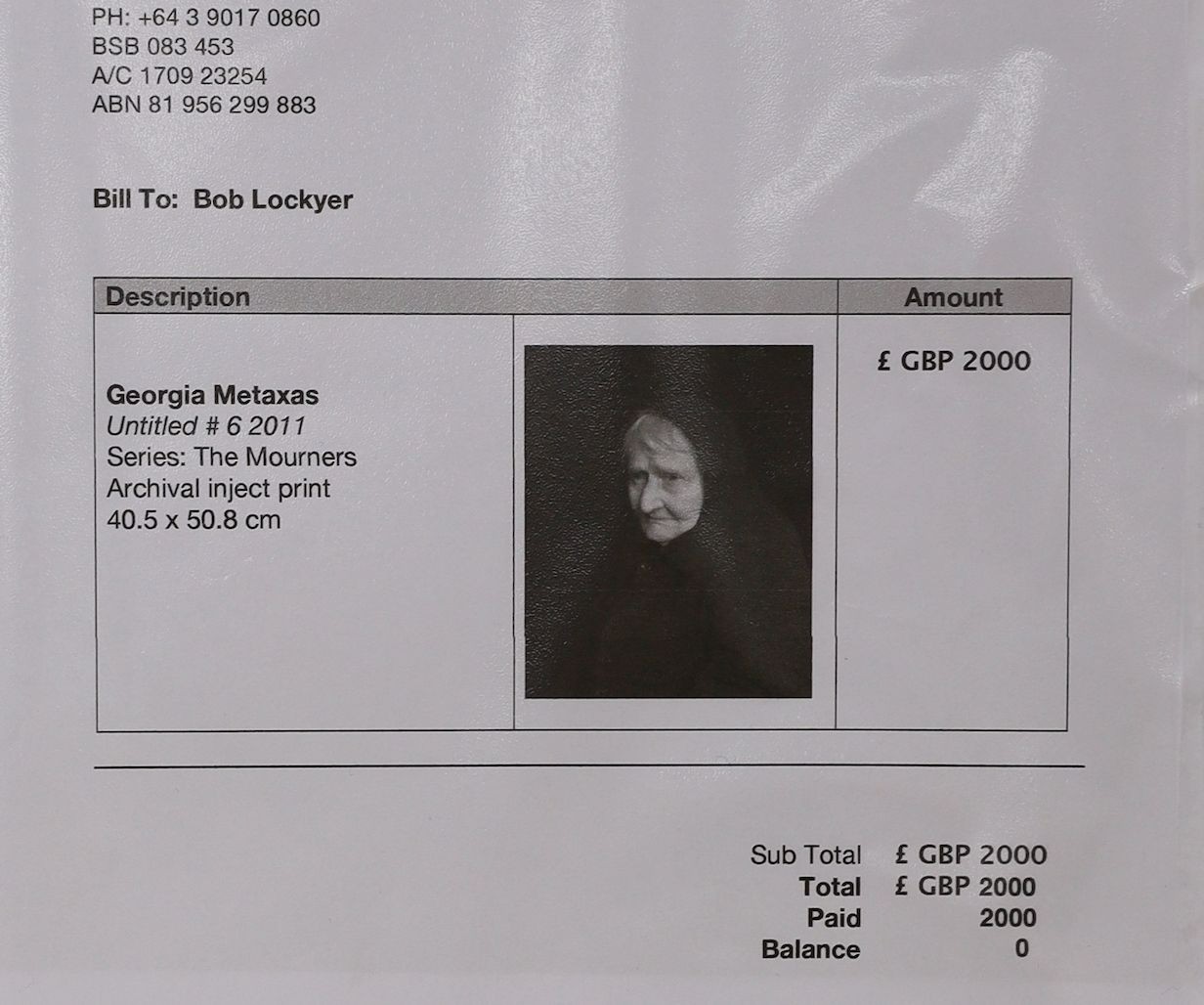 Georgia Metaxas (Australian, b.1974), archival inkjet print, elderly woman from 'The Mourners', 51 x 41cm